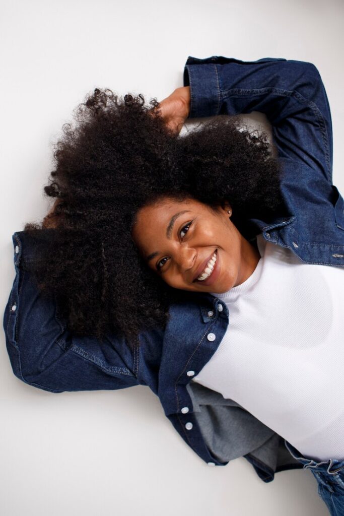 top view woman with afro hairstyle