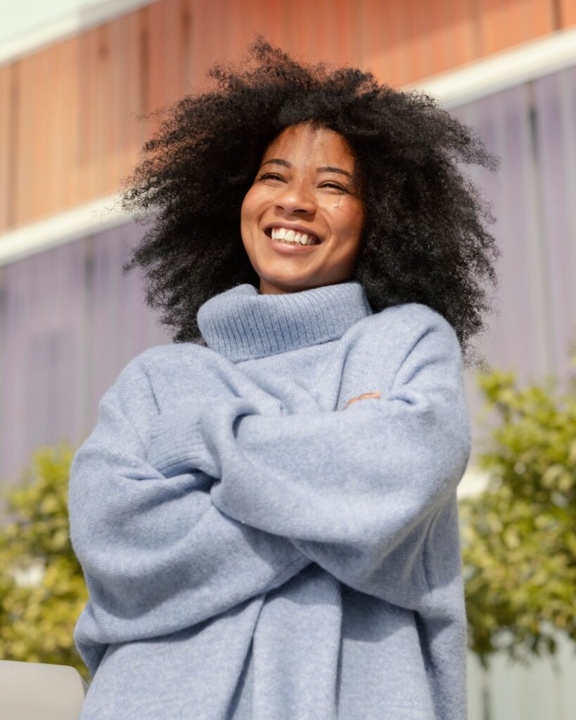 woman smiling medium shot urban